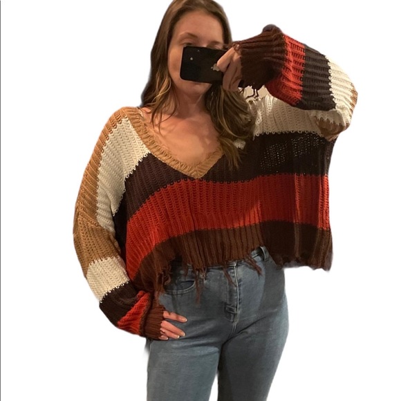 Skylar + Madison Striped Distressed Sweater - Picture 4 of 6